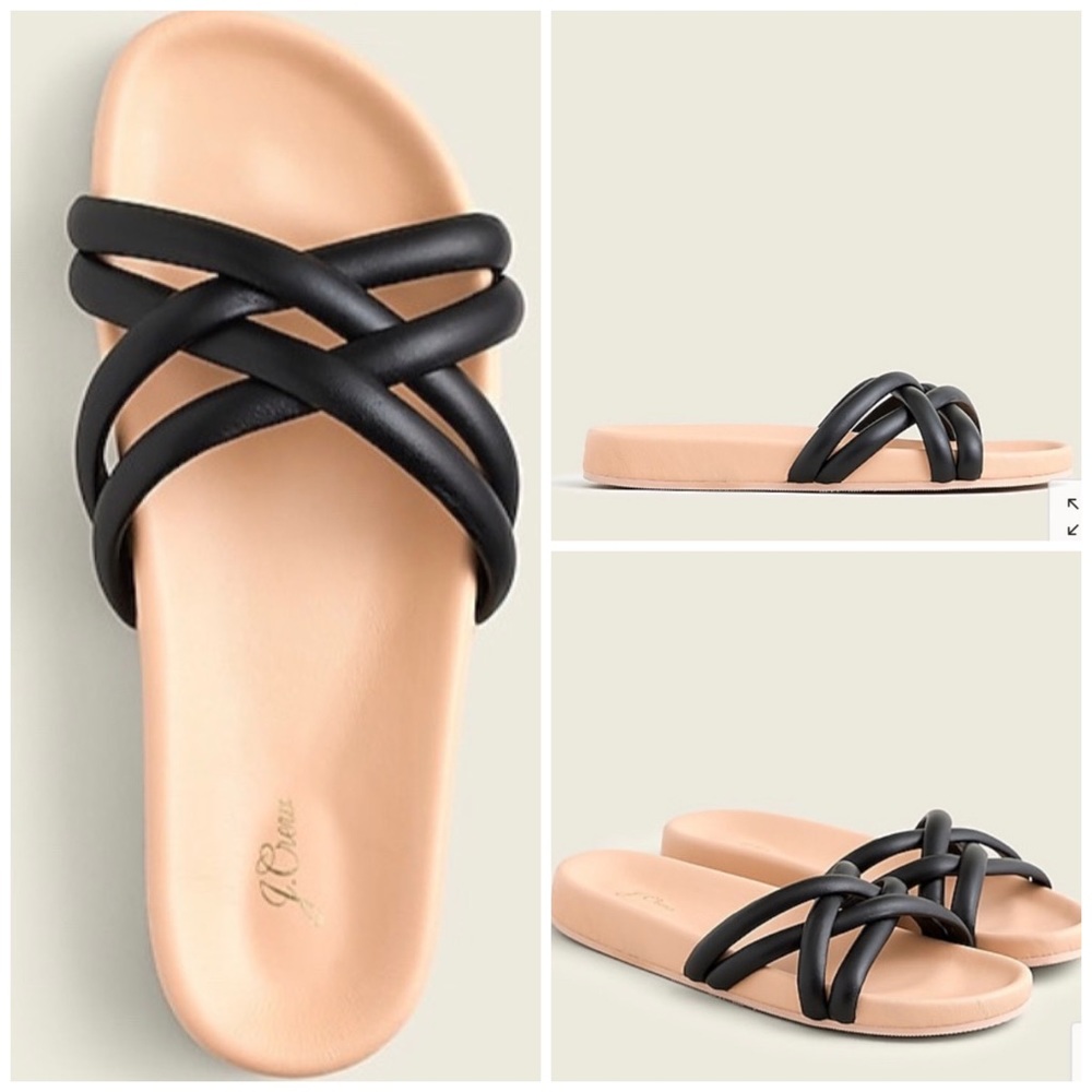 J Crew Pacific Cushy black Strap Leather Sandals size 10